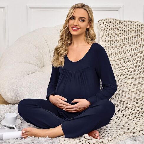 طقم بيجامات للحوامل للنساء من Xpenyo، ملابس نوم بأكمام طويلة وبنطلون مريح، طقم من قطعتين ملابس نوم in Kuwait