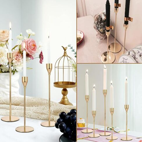 حوامل شموع ذهبية للشموع المدببة مجموعة من 6 حوامل شموع مدببة للقطعة المركزية للطاولة، حامل شمعدان معدني طويل للديكور المنزلي وحفلات الزفاف والعشاء والحفلات والذكرى السنوية in Kuwait