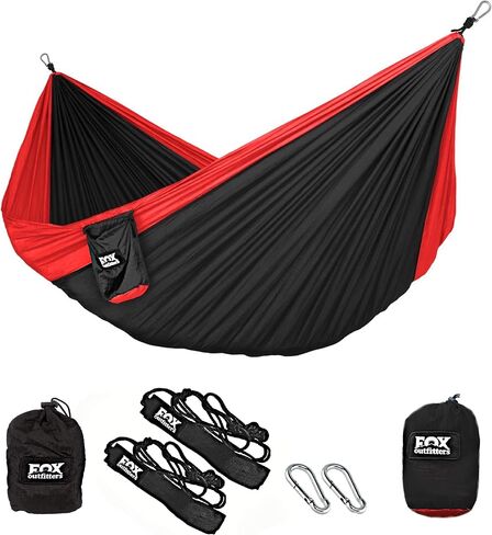 أرجوحة تخييم مزدوجة من Fox Outfitters Neolite - أرجوحة مظلات نايلون محمولة خفيفة الوزن لحقائب الظهر والسفر والشاطئ والفناء. تتضمن أشرطة الأرجوحة وحلقات تسلق الفولاذ (كاكي/أخضر زيتوني) in Kuwait