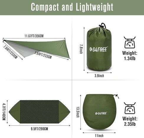 G4Free Large Camping Hammock with Mosquito Net and Rain Fly- 2 Person Portable Hammock with Bug Net and Tent Tarp, Hammock Tent for Outdoor Hiking Camping Backpacking Travel in Saudi Arabia