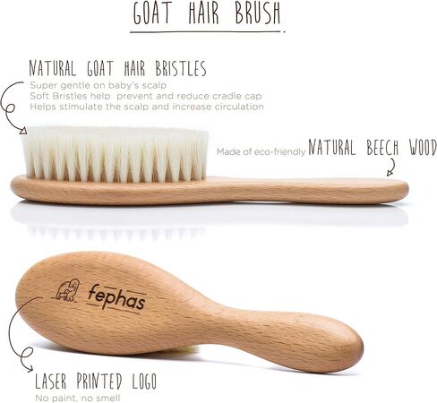 fephas Baby Hair Brush and Comb – 3pcs Wooden Baby Brush Set for Newborns – Hair Brush Set with Natural Soft Goat Bristles/Wooden Bristles and Comb – Lovely Baby Registry Items and in Kuwait