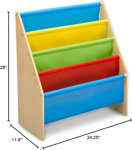 Delta Children Sling Rack Bookshelf for Kids - Easy-to-Reach Storage for Magazines or Coloring Books - Ideal for Playrooms & Homeschooling - Greenguard Gold Certified, White/Pink in Saudi Arabia