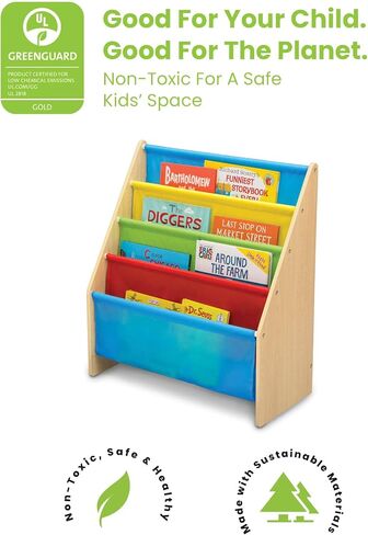 Delta Children Sling Rack Bookshelf for Kids - Easy-to-Reach Storage for Magazines or Coloring Books - Ideal for Playrooms & Homeschooling - Greenguard Gold Certified, White/Pink in Saudi Arabia