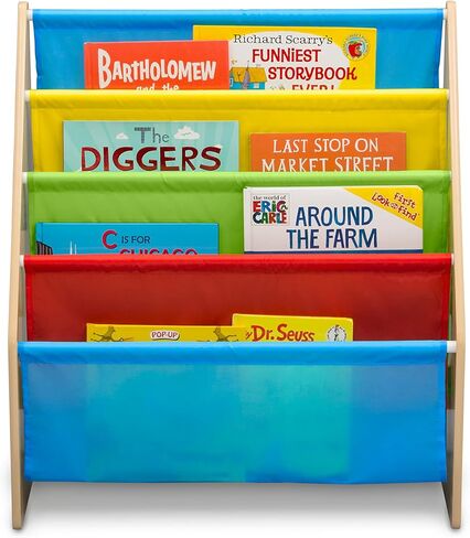 Delta Children Sling Rack Bookshelf for Kids - Easy-to-Reach Storage for Magazines or Coloring Books - Ideal for Playrooms & Homeschooling - Greenguard Gold Certified, White/Pink in Saudi Arabia