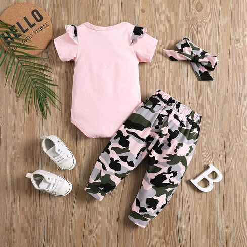 Kislio Newborn Baby Camouflage Outfit Daddys Girl Ruffle Romper Camo Pants Headband Set in Kuwait