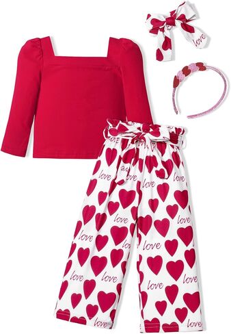 Girl Clothes, Toddler Girl Clothes Square Neck Puff Long Sleeve Top Striped Pants Headband 3Pcs Fall Clothes Set in Saudi Arabia