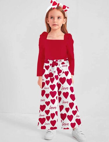 Girl Clothes, Toddler Girl Clothes Square Neck Puff Long Sleeve Top Striped Pants Headband 3Pcs Fall Clothes Set in Saudi Arabia