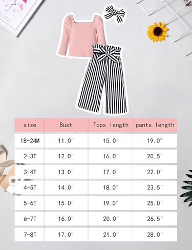 Girl Clothes, Toddler Girl Clothes Square Neck Puff Long Sleeve Top Striped Pants Headband 3Pcs Fall Clothes Set in Saudi Arabia