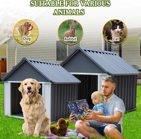 JOHUNT 33 × 33 × 34 بوصة بيت الكلب، بيت كلب كبير متين داخلي وخارجي، مأوى جرو مقاوم للطقس والماء، بيت كلب سهل التجميع للكلاب المتوسطة والكبيرة in Kuwait