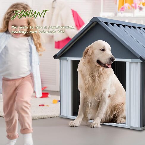 JOHUNT 33 × 33 × 34 بوصة بيت الكلب، بيت كلب كبير متين داخلي وخارجي، مأوى جرو مقاوم للطقس والماء، بيت كلب سهل التجميع للكلاب المتوسطة والكبيرة in Kuwait