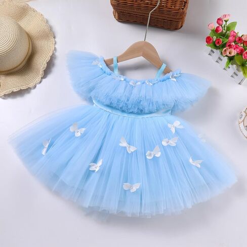 Baby Girl Butterfly Dress Toddler Sleeveless Butterfly Tulle Dresses Birthday Pageant Wedding Party High Low Dresses in Saudi Arabia