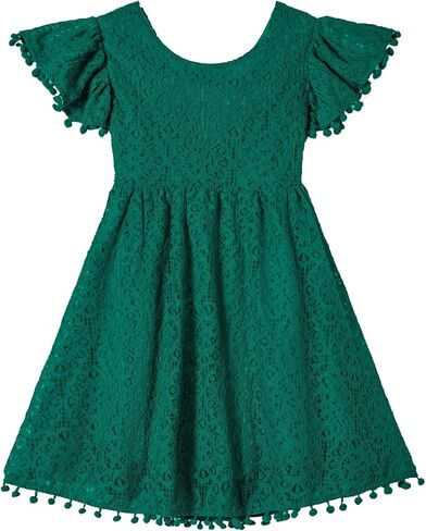 Niyage Backless Toddler Dress Open Back Girls Lace Bow Tie-Back Pom Pom Flutter Sleeves Party Princess Dresses in Saudi Arabia