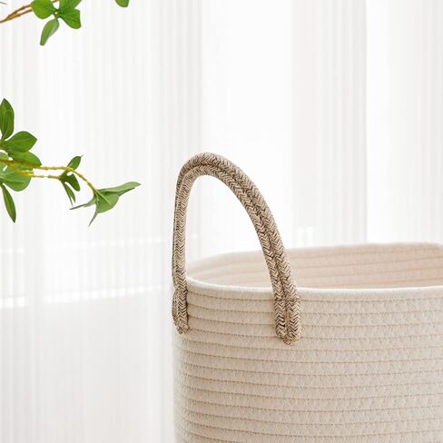 VIPOSCO Large Laundry Hamper, Tall Woven Rope Storage Basket for Blanket, Toys, Dirty Clothes in Living Room, Bathroom, Bedroom - 58L White & Brown in Kuwait