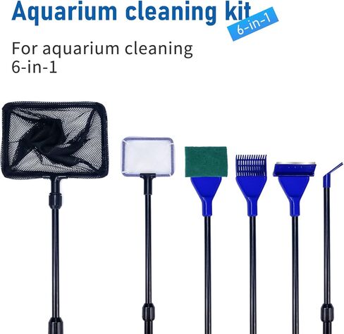 منظف ​​حوض السمك 6 في 1 من Wedoelsim، شباك صيد أداة نظيفة، مشط الحصى، فرشاة خزان الأسماك، مشبك العشب المائي، مكشطة الطحالب in Kuwait