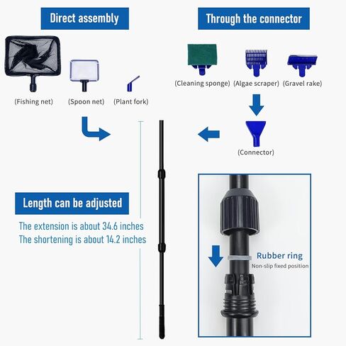 منظف ​​حوض السمك 6 في 1 من Wedoelsim، شباك صيد أداة نظيفة، مشط الحصى، فرشاة خزان الأسماك، مشبك العشب المائي، مكشطة الطحالب in Kuwait