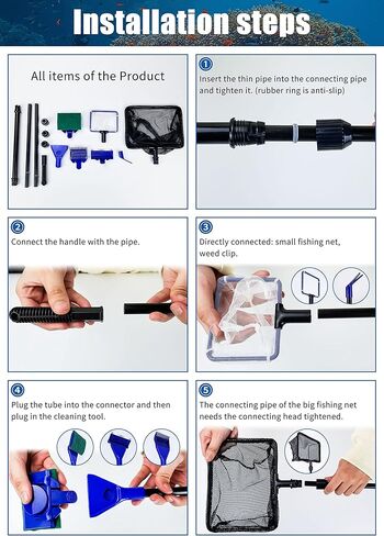 منظف ​​حوض السمك 6 في 1 من Wedoelsim، شباك صيد أداة نظيفة، مشط الحصى، فرشاة خزان الأسماك، مشبك العشب المائي، مكشطة الطحالب in Kuwait