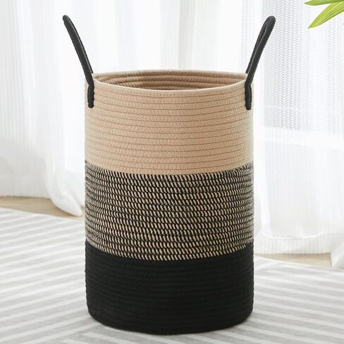 VIPOSCO Large Laundry Hamper, Tall Woven Rope Storage Basket for Blanket, Toys, Dirty Clothes in Living Room, Bathroom, Bedroom - 58L White & Brown in Kuwait