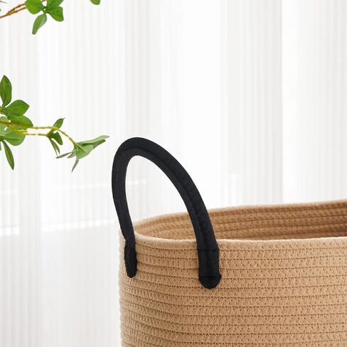 VIPOSCO Large Laundry Hamper, Tall Woven Rope Storage Basket for Blanket, Toys, Dirty Clothes in Living Room, Bathroom, Bedroom - 58L White & Brown in Kuwait