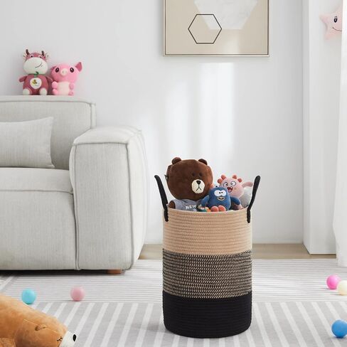VIPOSCO Large Laundry Hamper, Tall Woven Rope Storage Basket for Blanket, Toys, Dirty Clothes in Living Room, Bathroom, Bedroom - 58L White & Brown in Kuwait