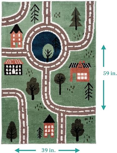 JumpOff Jo – سجادة لعب سيارات الأطفال ثلاثية الأبعاد ناعمة ومزخرفة مقاس 39 بوصة × 59 بوصة – سجادة تفاعلية لغرفة النوم والحضانة وغرفة اللعب – سجادة سيارة مثالية وسجادة لعب للأطفال للعب المفتوح in Kuwait