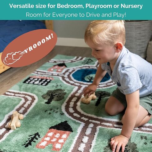 JumpOff Jo – سجادة لعب سيارات الأطفال ثلاثية الأبعاد ناعمة ومزخرفة مقاس 39 بوصة × 59 بوصة – سجادة تفاعلية لغرفة النوم والحضانة وغرفة اللعب – سجادة سيارة مثالية وسجادة لعب للأطفال للعب المفتوح in Kuwait