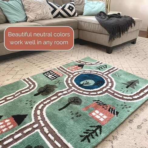 JumpOff Jo – سجادة لعب سيارات الأطفال ثلاثية الأبعاد ناعمة ومزخرفة مقاس 39 بوصة × 59 بوصة – سجادة تفاعلية لغرفة النوم والحضانة وغرفة اللعب – سجادة سيارة مثالية وسجادة لعب للأطفال للعب المفتوح in Kuwait