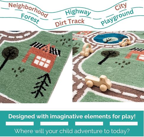 JumpOff Jo – سجادة لعب سيارات الأطفال ثلاثية الأبعاد ناعمة ومزخرفة مقاس 39 بوصة × 59 بوصة – سجادة تفاعلية لغرفة النوم والحضانة وغرفة اللعب – سجادة سيارة مثالية وسجادة لعب للأطفال للعب المفتوح in Kuwait