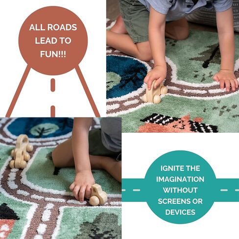 JumpOff Jo – سجادة لعب سيارات الأطفال ثلاثية الأبعاد ناعمة ومزخرفة مقاس 39 بوصة × 59 بوصة – سجادة تفاعلية لغرفة النوم والحضانة وغرفة اللعب – سجادة سيارة مثالية وسجادة لعب للأطفال للعب المفتوح in Kuwait