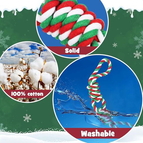 Sanlebi Christmas Dog Rope Toys - Tough Pets Puppy Chew Interactive Toys Washable Colored Cotton Rope for Large Medium Dogs Teeth Cleaning in Kuwait