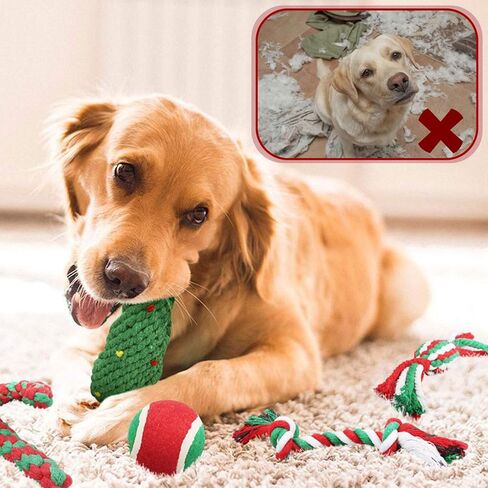 Sanlebi Christmas Dog Rope Toys - Tough Pets Puppy Chew Interactive Toys Washable Colored Cotton Rope for Large Medium Dogs Teeth Cleaning in Kuwait