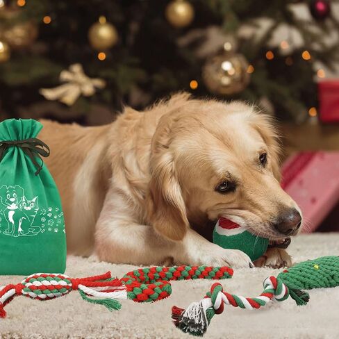 Sanlebi Christmas Dog Rope Toys - Tough Pets Puppy Chew Interactive Toys Washable Colored Cotton Rope for Large Medium Dogs Teeth Cleaning in Kuwait