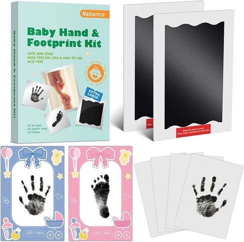 مجموعة يد وبصمة قدم الطفل - وسادة حبر بدون حبر لمجموعة بصمة قدم الطفل، وسادتان حبر كبيرتان الحجم بدون حبر مع 4 بطاقات بصمة، وإطارين للصور، ولوحة حبر نظيفة تعمل باللمس بدون فوضى، مجموعة بصمة يد الطفل in Kuwait