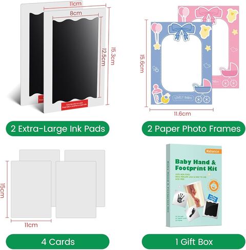 مجموعة يد وبصمة قدم الطفل - وسادة حبر بدون حبر لمجموعة بصمة قدم الطفل، وسادتان حبر كبيرتان الحجم بدون حبر مع 4 بطاقات بصمة، وإطارين للصور، ولوحة حبر نظيفة تعمل باللمس بدون فوضى، مجموعة بصمة يد الطفل in Kuwait