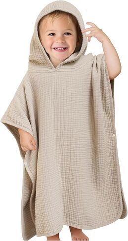 مناشف أطفال بغطاء رأس من Konssy Muslin، منشفة حمام أطفال من القطن بنسبة 100% لحديثي الولادة ماصة وناعمة، مناشف أطفال تبقي الطفل دافئًا وجافًا للأولاد والبنات (قمح) in Kuwait