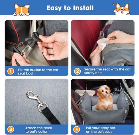 Dog Car Seat for Small Dogs Detachable and Washable Dog Booster Seats with Non-Slip Bottom Portable Dog Car Travel Carrier Bed in Kuwait