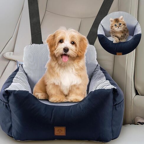 مقعد سيارة للكلاب، مقعد معزز للحيوانات الاليفة مع سرير للجراء والقطط، سرير للحيوانات الاليفة للاستخدام الداخلي مع حقيبة تخزين وحزام حزام in Kuwait