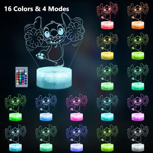 Stitch light Stitch Gifts for Girls: Stitch Night Light with Remote Control 16 Colors, Stitch Room Decor for Kids, Stitch Stuff Birthday Party Decorations Festival Christmas Gifts for Family Friends in Kuwait