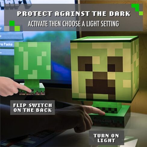 مصباح Paladone Minecraft Green Creeper Icon، 3 مستويات سطوع، ضوء ليلي للأطفال، ديكور غرفة نوم ماينكرافت مرخص رسميًا in Saudi Arabia