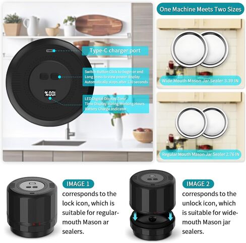 Electric Mason Jars Vacuum Sealer Kit for Canning Jars for Food Storage Kitchen, Includs 5 Wide & 5 Regular Mouth Mason Jar Lids & Can Opener in Saudi Arabia