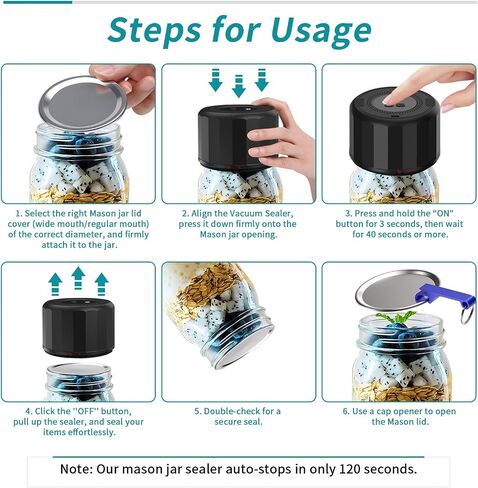 Electric Mason Jars Vacuum Sealer Kit for Canning Jars for Food Storage Kitchen, Includs 5 Wide & 5 Regular Mouth Mason Jar Lids & Can Opener in Saudi Arabia