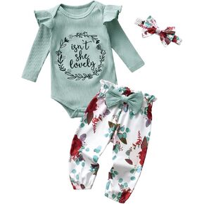 Elspilit Preemie Newborn Baby Girl Clothes Infant Long Sleeve Romper Pants Headband Outfits Sets in Kuwait