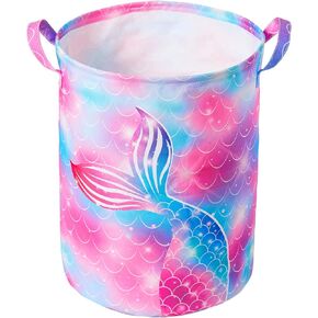 Beinou Mermaid Laundry Hamper 43.3L Waterproof Storage Basket Collapsible Toy Basket Canvas Organizer Basket with Handles for Kids Bedroom Baby Nursery Clothes