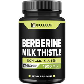 WELBUDA Berberine Supplement with Milk Thistle 1500mg - 180 Capsules - Highly Concentrated Formula for Support Immune System, Circulatory System & Overall Health in Kuwait