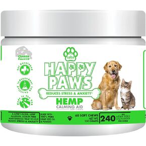 سابا هابي باوز هيمب مهدئ للكلاب والقطط - مضغ ناعم مصنوع من القنب والبابونج، يعزز الهدوء للقلق والتحكم في السلوك، ويقلل من التوتر، ويحسن النوم. -60 مضغة ناعمة in Kuwait