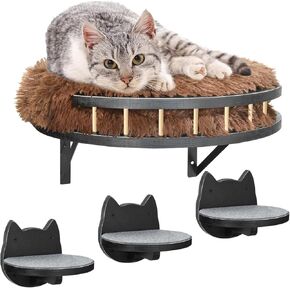 Cat Wall Furniture Set Wall Mounted, Cat Wall Shelves with Plush Cushion,3 Cat Wall Steps and Scratching Pad, Cat Shelves and Perches for Wall Fit Cat Up to 15Lbs, Cat Climbing Shelf for Indoor in Kuwait