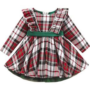 عيد الميلاد طفل فستان طفلة الملابس الزي Bowknot منقوشة فساتين الحفلات الأميرة للفتيات الصغيرات 2T 3T 4T 5T 6T 7T in Kuwait