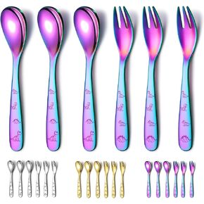 Evanda Toddler Utensils, 6 Pieces Stainless Steel Toddler silverware set, Kids Utensils Forks and Spoons, Mirror Polished Smooth Round Tableware and Dishwasher Safe