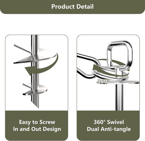 Coziselect Dog Tie Out Stake, 360°Swivel Heavy Duty Dog Stake, Dog Stake for Dogs up to 200 lbs, Dog Stakes for Outdoor, Yard and Camping, Silver in Saudi Arabia