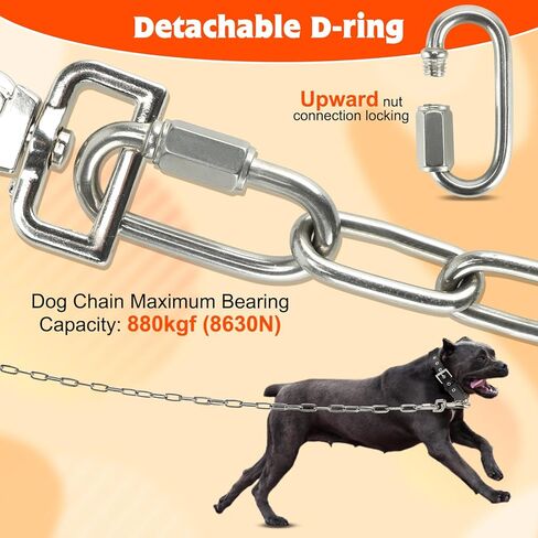 سلاسل الكلاب شديدة التحمل بطول 15 قدم من لونيبيتو، كابل ربط للكلاب من الفولاذ المقاوم للصدأ للخارج مع خطاف دوار، مقود طويل للكلاب متوسط ​​الحجم ومقاوم للمضغ للتنزه في الفناء والتخييم والمشي لمسافات طويلة، 4 مم in Kuwait