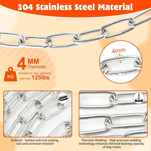سلاسل الكلاب شديدة التحمل بطول 15 قدم من لونيبيتو، كابل ربط للكلاب من الفولاذ المقاوم للصدأ للخارج مع خطاف دوار، مقود طويل للكلاب متوسط ​​الحجم ومقاوم للمضغ للتنزه في الفناء والتخييم والمشي لمسافات طويلة، 4 مم in Kuwait
